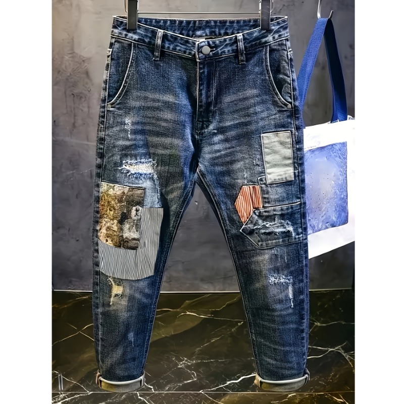 Streetwear Brand Book - Retro Spliced ​​jeans Men's Trendy Brand