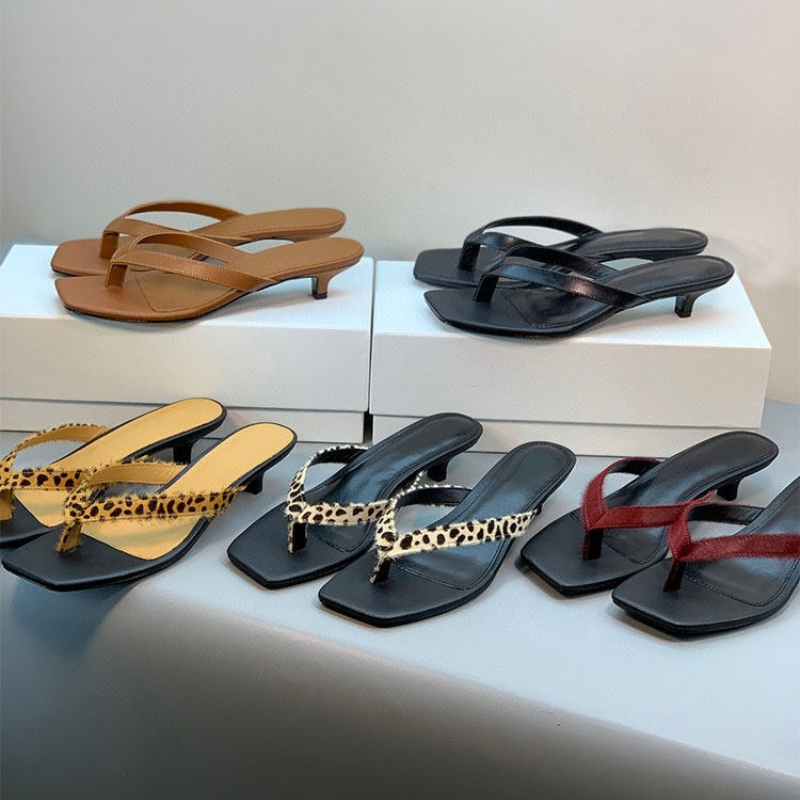 Streetwear Brands - Luxury Brand Leather Heeled Flip Flops